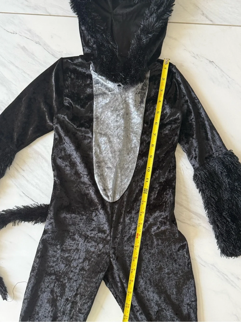 Spirit Kids Black Cat Costume Small Furry Velour Jumpsuit Tail Halloween size S